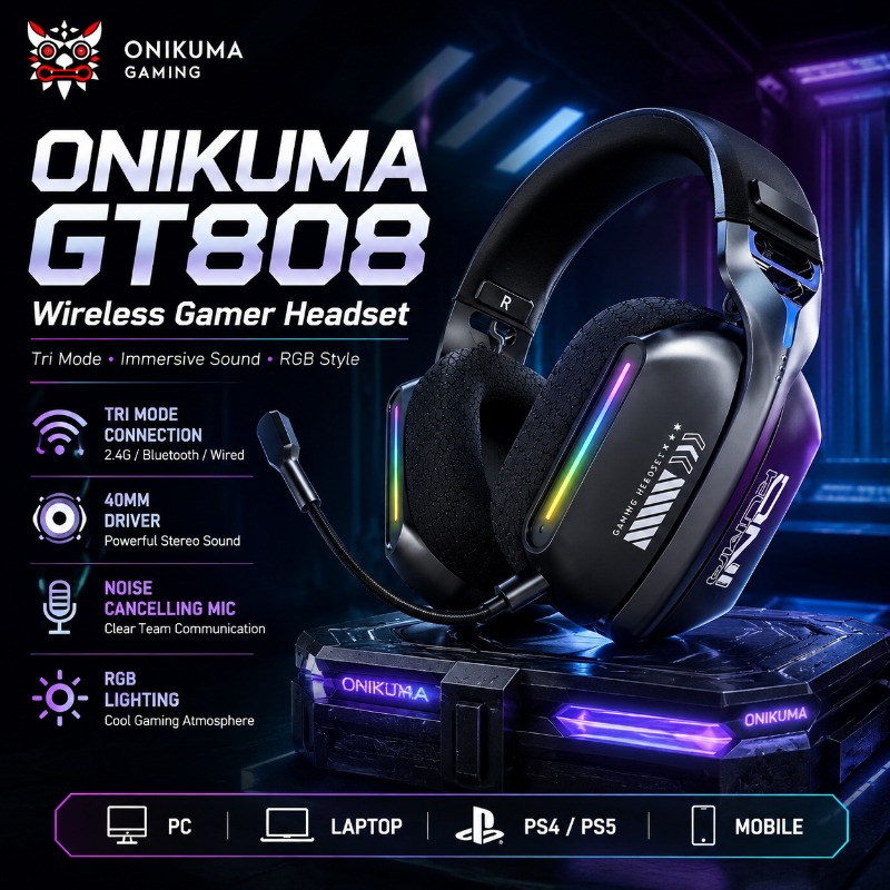 ONIKUMA GT808 Wireless Gaming  - Gaming Headset Rgb ulasan dan harga