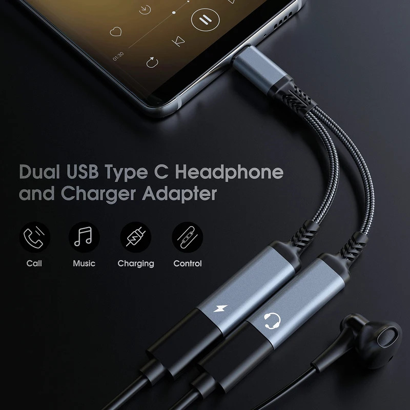 OTG 2 IN 1 USB C Splitter to D - Earphone Splitter Jack ulasan dan harga