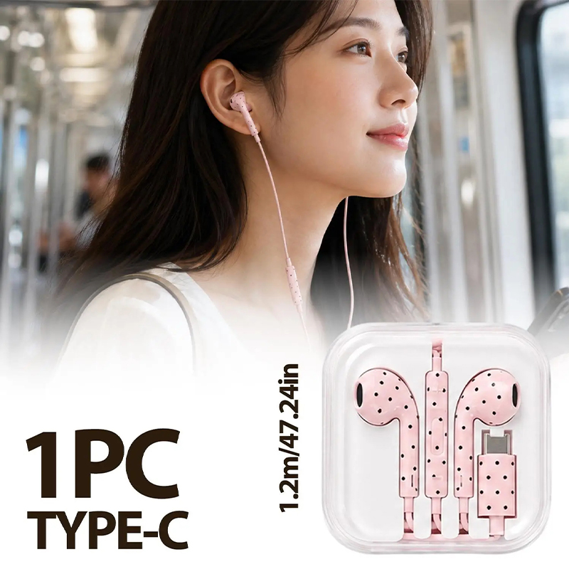 Cute Polka-dot Star Type C Ear - Wired Earphone Mic ulasan dan harga