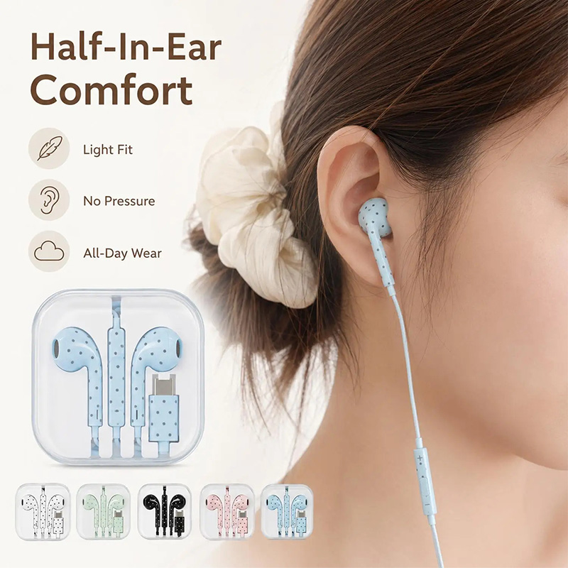 Cute Polka-dot Star Type C Ear - Wired Earphone Mic ulasan dan harga